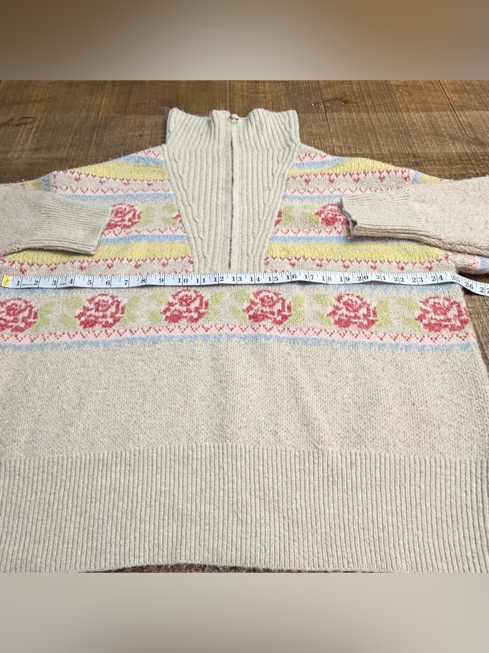 torrid Cream Zip-Up Sweater with Pink Floral and Pastel Stripes - Men - Picture 6 of 7